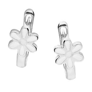 Kolczyki srebrne dla dziewczynki kwiat z białą emalią/ang.zap. HS1663 próba 925