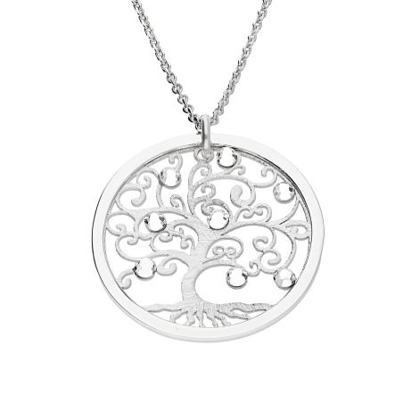 Naszyjnik srebrny matowe drzewko szczęścia z cyrkoniami/anker M3-090 ROD próba 925