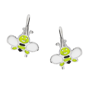 Kolczyki srebrne pszczółka z żółtą i białą emalią/bigiel PW3-1 ż+b próba 925
