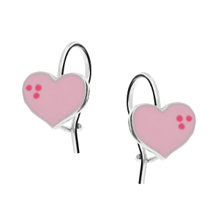 Kolczyki srebrne dla dziewczynki serce z różową emalią/bigiel PW589 próba 925