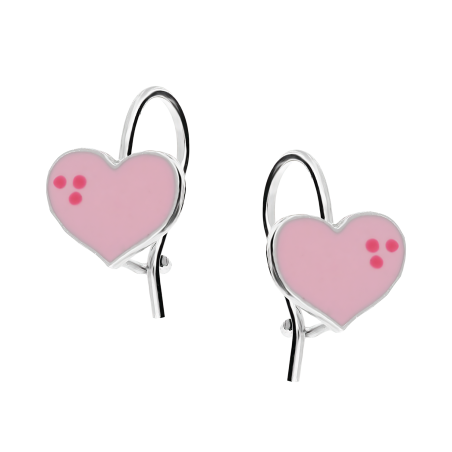 Kolczyki srebrne dla dziewczynki serce z różową emalią/bigiel PW589 próba 925