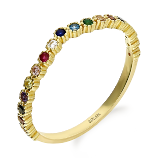 Pierścionek złoty rząd kolorowych cyrkonii w szpic AR X8-VX8ZR0647-II próba 375