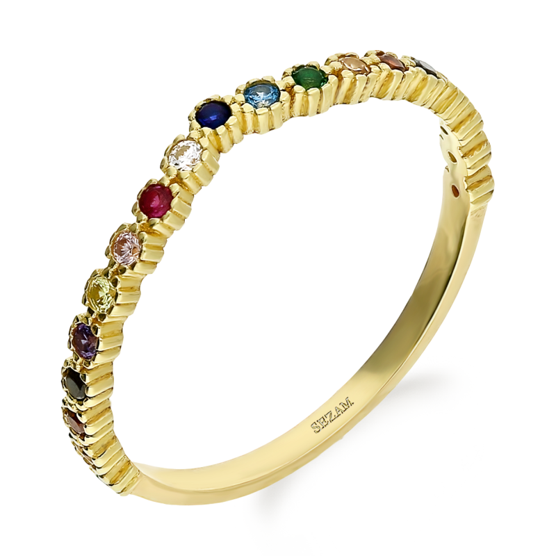 Pierścionek złoty rząd kolorowych cyrkonii w szpic AR X8-VX8ZR0647-II próba 375