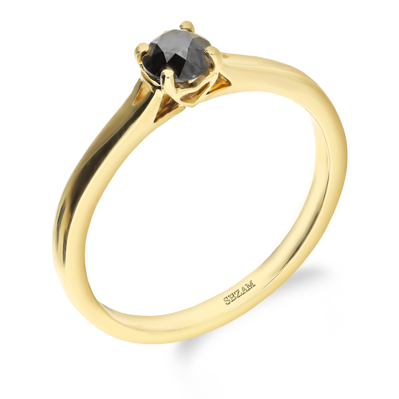 Pierścionek złoty z czarnym diamentem i sercem w koronie LC RR47802 Y-BD próba 585