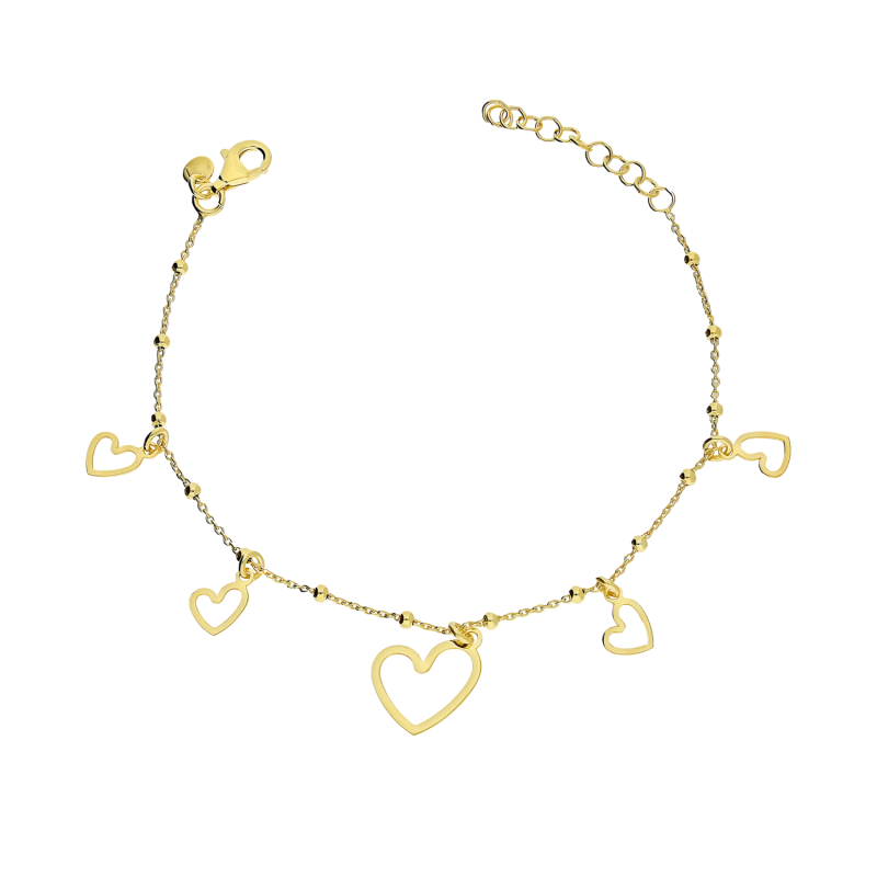 Bransoleta pozłacana wiszące serca i kulki/anker NI XBR09535 GOLD próba 925