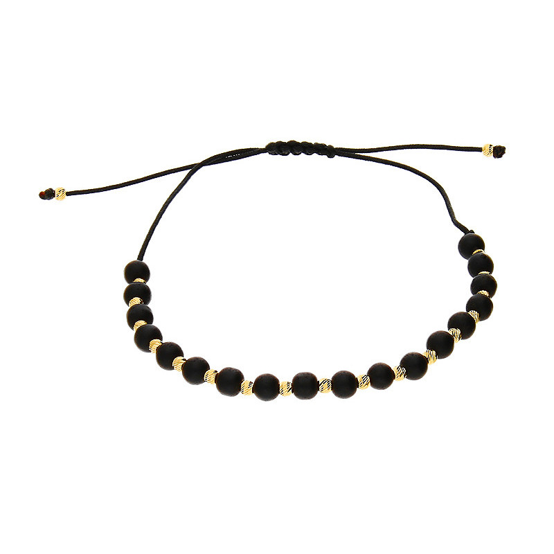 Bransoleta złota z onyksowymi kulkami/zaciągana  LP 34U33-BNC22 próba 375