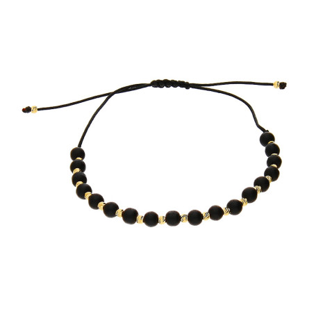 Bransoleta złota z onyksowymi kulkami/zaciągana  LP 34U33-BNC22 próba 375