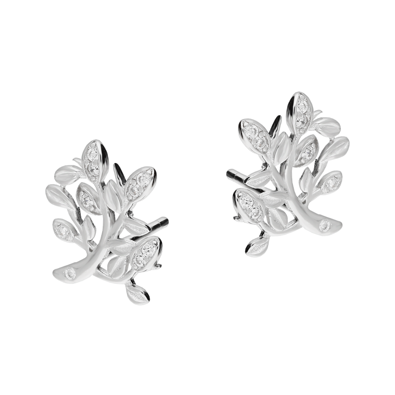 Kolczyki srebrne drzewko szczęścia z białymi cyrkoniami/sztyft TB 21191 próba 925