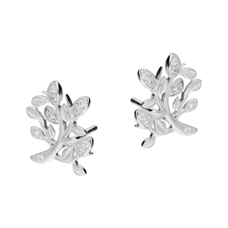 Kolczyki srebrne drzewko szczęścia z białymi cyrkoniami/sztyft TB 21191 próba 925