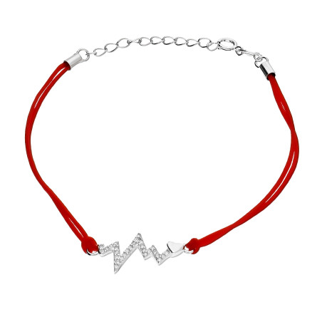 Bransoleta srebrna puls z cyrkoniami na czerwonym sznurku PW386 ROD czerwony próba 925