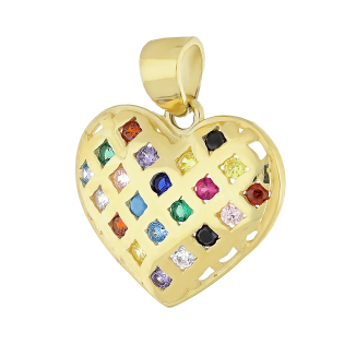 Serduszko złote ażurowe z kolorowymi cyrkoniami AR XCP3024 próba 375