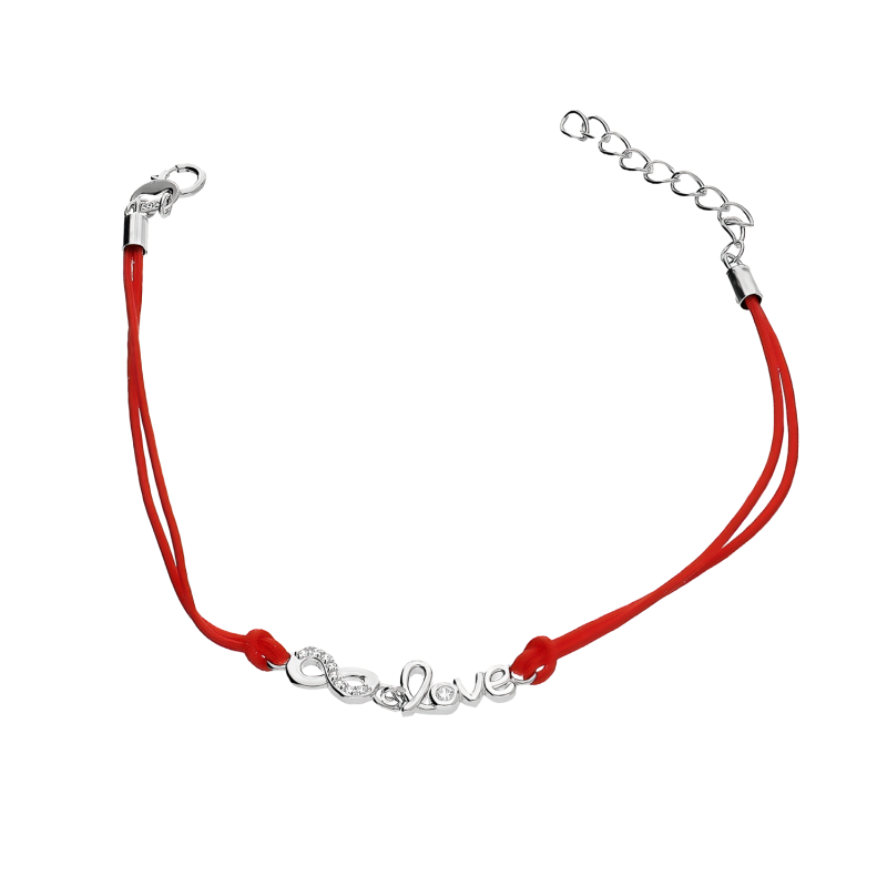 Pozłacana Bransoletka Srebrna Love Infinity Czerwony Sznurek - JubilerSezam.pl