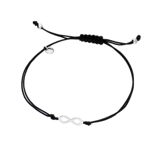 Bransoleta srebrna infinity płaskie na czarnym sznurku PW446 ROD czarny próba 925