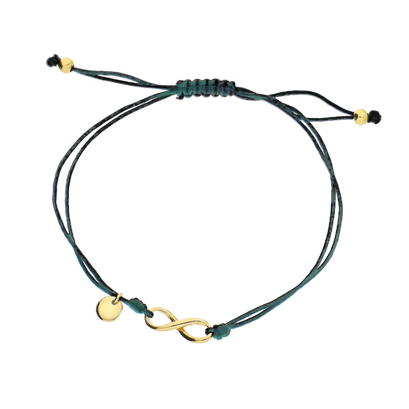 Bransoleta pozłacana infinity na zielonym sznurku PW446-2 GOLD zielony próba 925