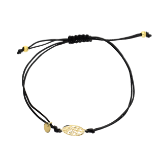 Bransoleta pozłacana gałązki w kole na czarnym sznurku PW570 GOLD czarny próba 925