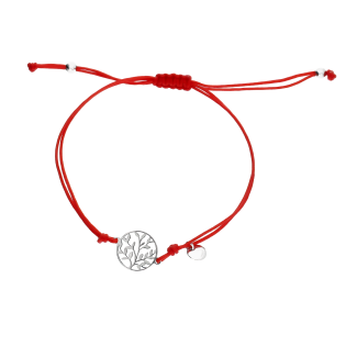 Bransoleta srebrna gałązki w kole na czerwonym sznurku PW570 ROD czerwony próba 925