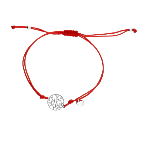 Bransoleta srebrna gałązki w kole na czerwonym sznurku PW570 ROD czerwony próba 925