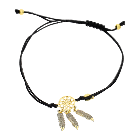 Bransoleta pozłacana łapacz snów na czarnym sznurku PW572 GOLD czarny próba 925