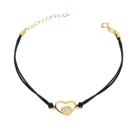 Bransoleta pozłacana serce ramka z mniejszym sercem PW580 GOLD czarny próba 925