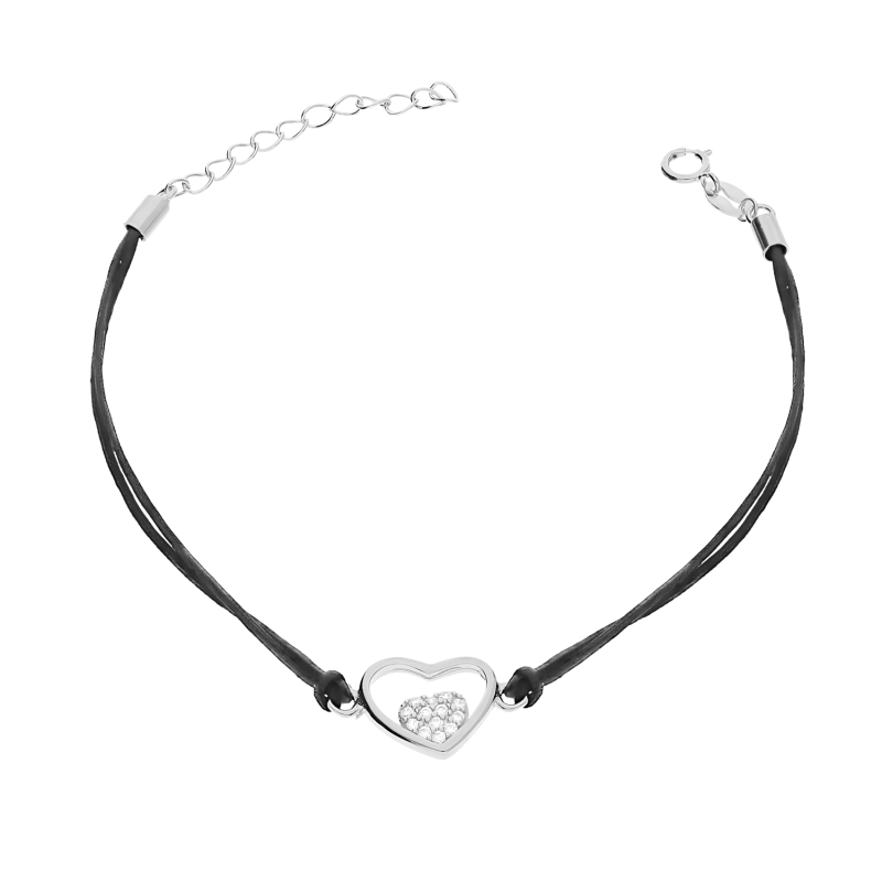Bransoleta srebrna serce ramka z mniejszym sercem PW580 ROD czarny próba 925