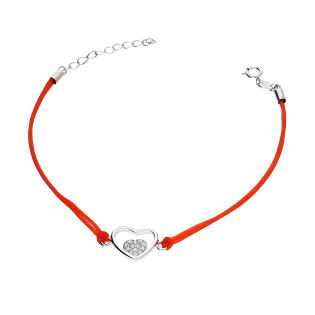 Bransoleta srebrna serce ramka z mniejszym sercem PW580 ROD czerwony próba 925
