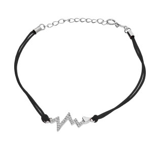 Bransoleta srebrna puls z cyrkoniami na czarnym sznurku PW386 ROD czarny próba 925