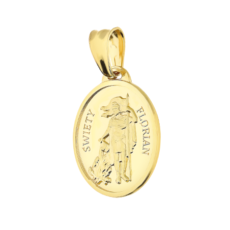 Medalik złoty Święty Florian w owalu DJ411 próba 585