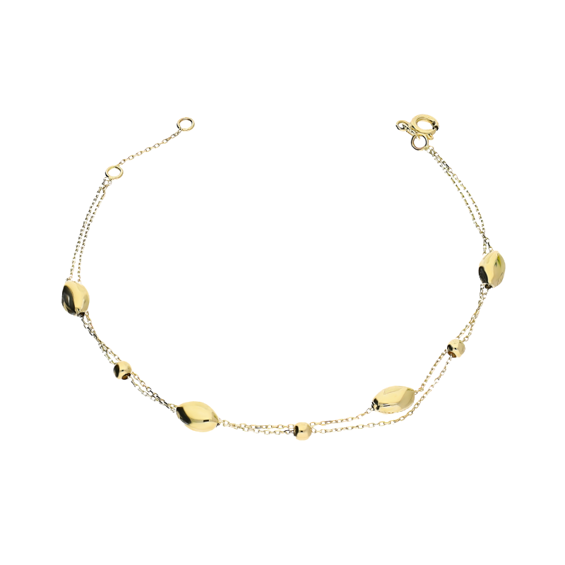 Bransoleta złota podwójna z fasolkami i kulkami/anker MZ T23-B-158-3mm próba 375