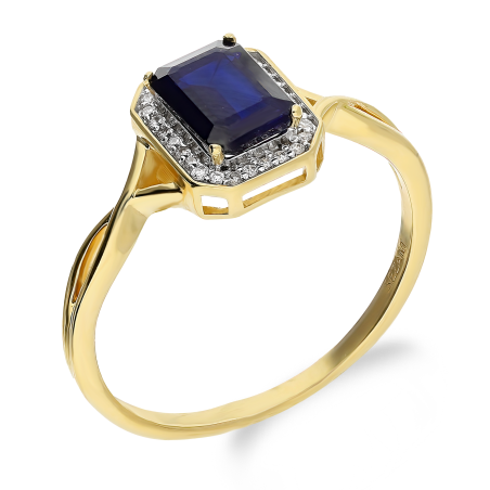 Pierścionek zaręczynowy prostokątny szafir i diamenty NF GS-434 SAP octagon próba 585