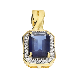 Zawieszka złota prostokątny szafir i diamenty NF GS-434 SAP octagon próba 585