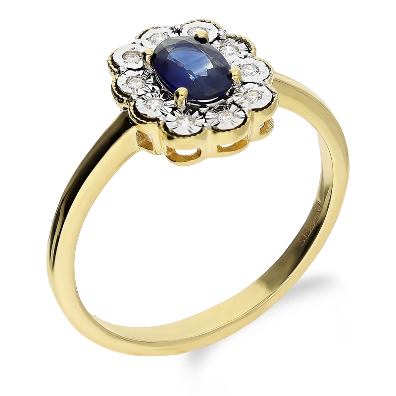 Pierścionek zaręczynowy owalny szafir z białymi diamentami NF GS-1121 SAP AW 63665 KATE Mag próba 585