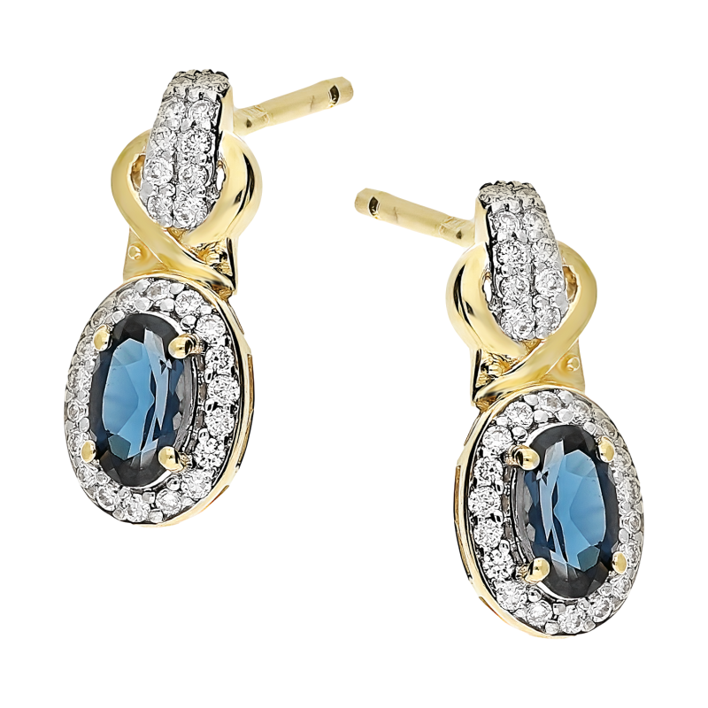 Kolczyki złote z topazem london i diamentami/sztyft NF GS-1287-465 LBT owal bis próba 585