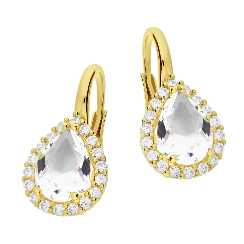 Kolczyki złote kropla z białymi cyrkoniami