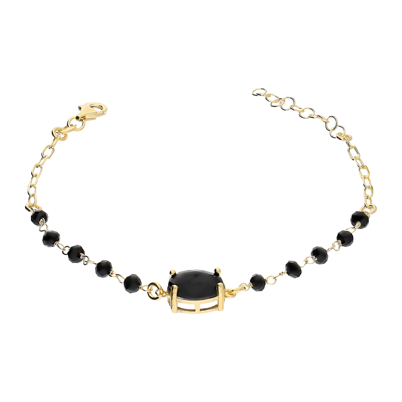 Bransoleta pozłacana z czarnymi szklanymi kulkami/anker long PW546 GOLD próba 925