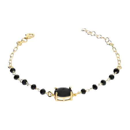 Bransoleta pozłacana z czarnymi szklanymi kulkami/anker long PW546 GOLD próba 925