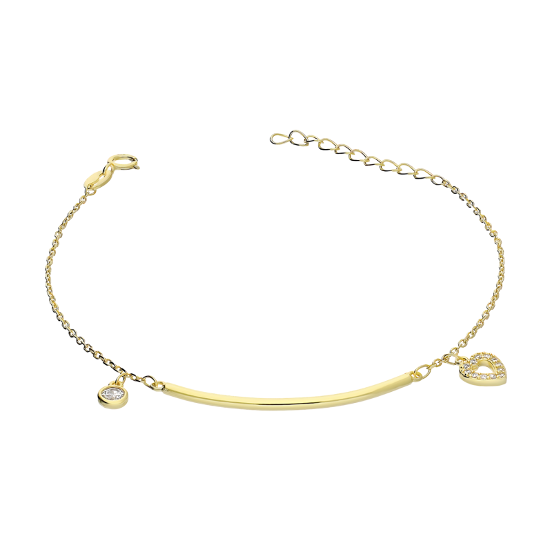 Bransoleta pozłacana gładka rurka i serce oraz cyrkonia/anker PW550 GOLD próba 925