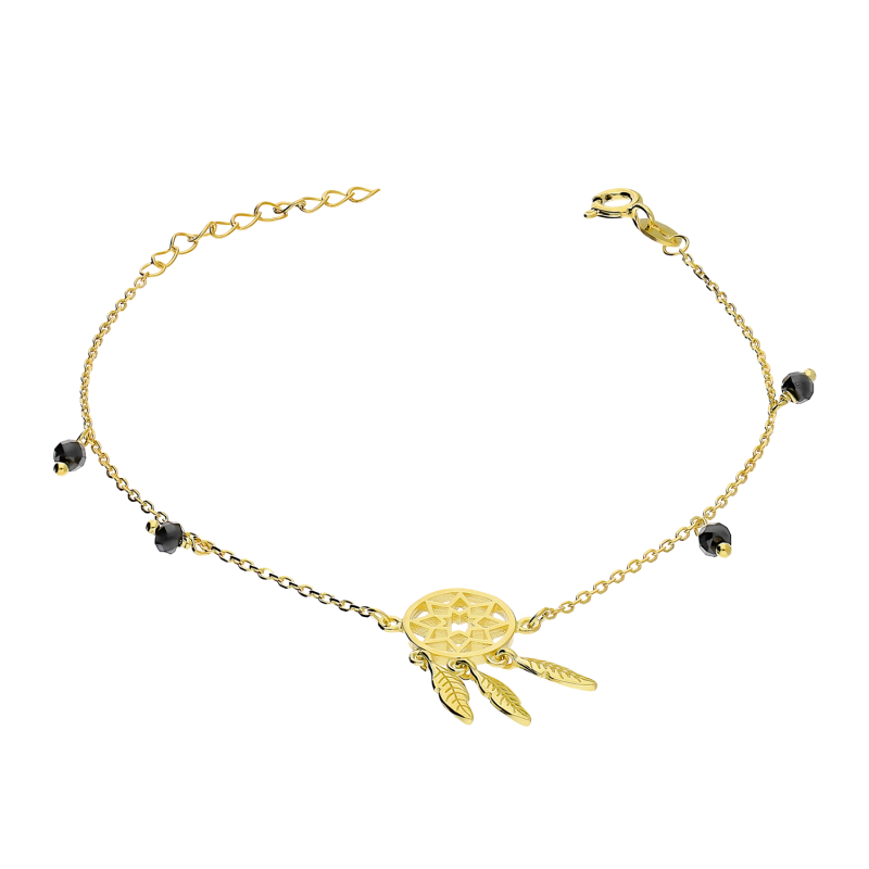 Bransoleta pozłacana łapacz snów i czarne kulki/anker PW557 GOLD próba 925
