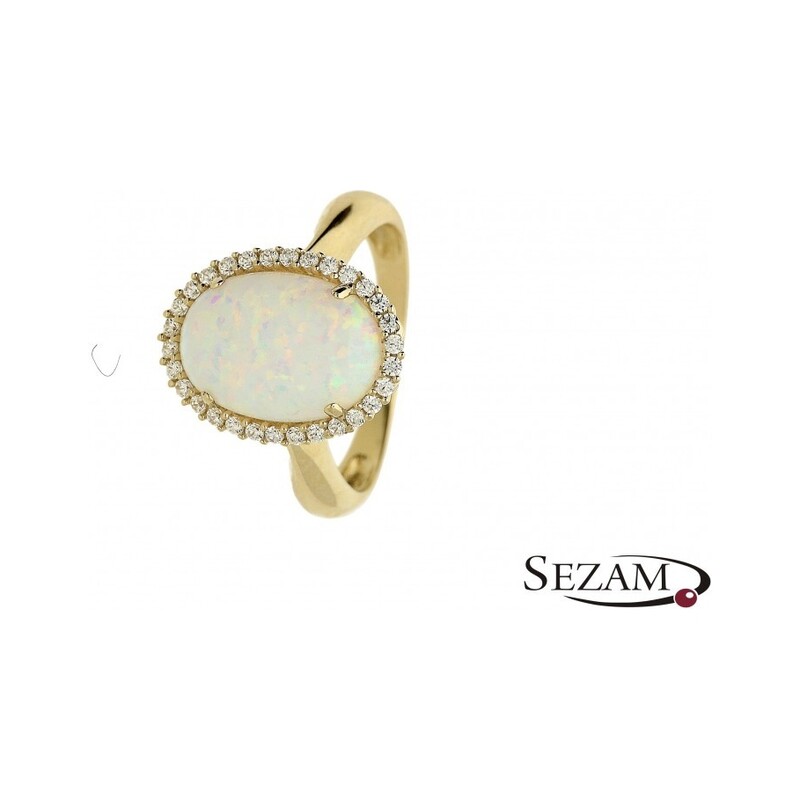Pierścionek opal biały owal+cyrkonie OS 96-3052 OPL próba 585 Sezam - 2