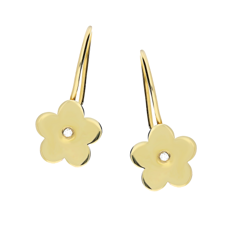 Kolczyki złote dla dziewczynek kwiatek z diamentem/bigiel BE D-8 próba 585
