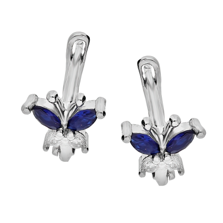 Kolczyki srebrne dla dziewczynki motyl z szafirowymi cyrkoniami 925