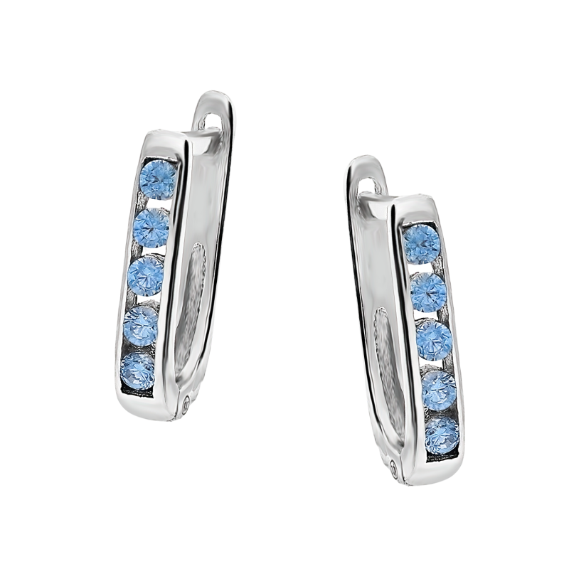 Kolczyki srebrne dla dziewczynki przecinki z j.niebieskimi cyrkoniami/sztyft DA694 j.niebieskie próba 925