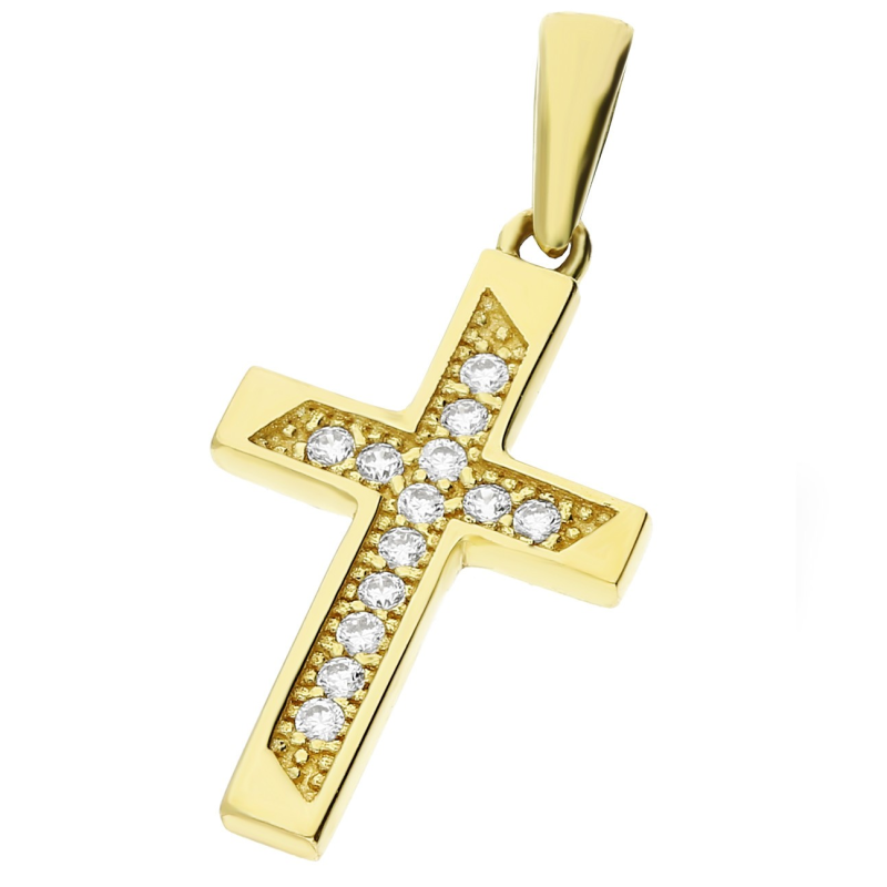 Krzyżyk złoty z cyrkoniami ramiona kwadratowe