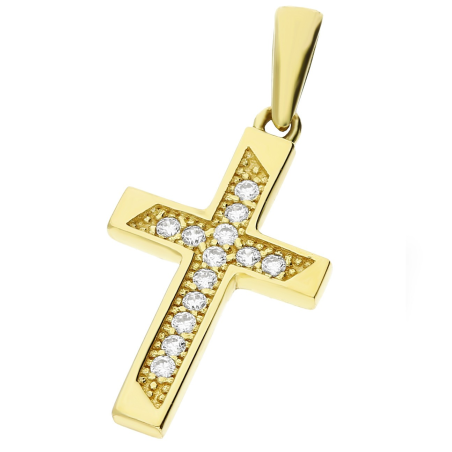 Krzyżyk złoty z cyrkoniami ramiona kwadratowe
