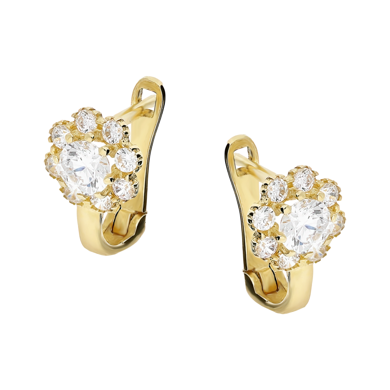 Kolczyki złote dla dziewczynki kwiatek z białymi cyrkoniami próba 375