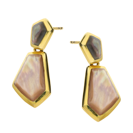 Kolczyki pięciokąt z różową i zieloną masą perłową NJ25 2610016.1 próba 925