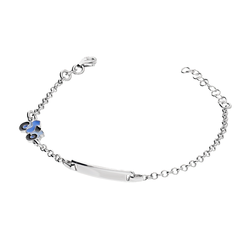 Bransoleta srebrna dla dziewczynki blaszka i motor z niebieską emalią PW NEW 55 próba 925