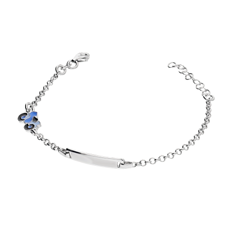 Bransoleta srebrna dla dziewczynki blaszka i motor z niebieską emalią PW NEW 55 próba 925