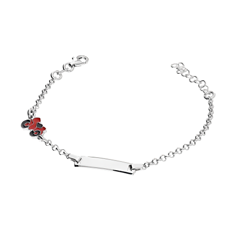 Bransoleta srebrna dla dziewczynki blaszka i motor z czerwoną emalią PW NEW 56 próba 925