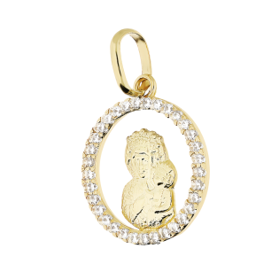 Medalik złoty Częstochowska w kole z białymi cyrkoniami DJ CPP-114 M-08 próba 585