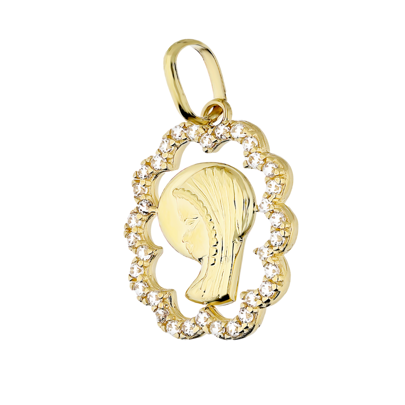 Medalik złoty Główka Matki Boskiej w owalu z cyrkoniami DJ CPP-127 M-02 próba 585